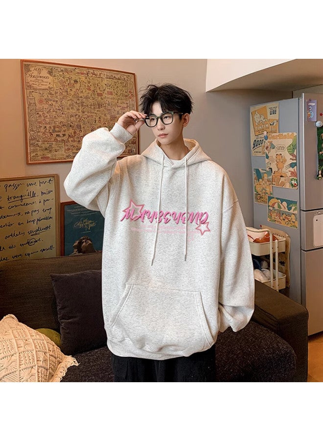 Maybeyond Trendy Men's Hoodie Autumn Winter Lazy Style Couple Loose Fit Pullover Ma48 Dark Gray L - Image 3