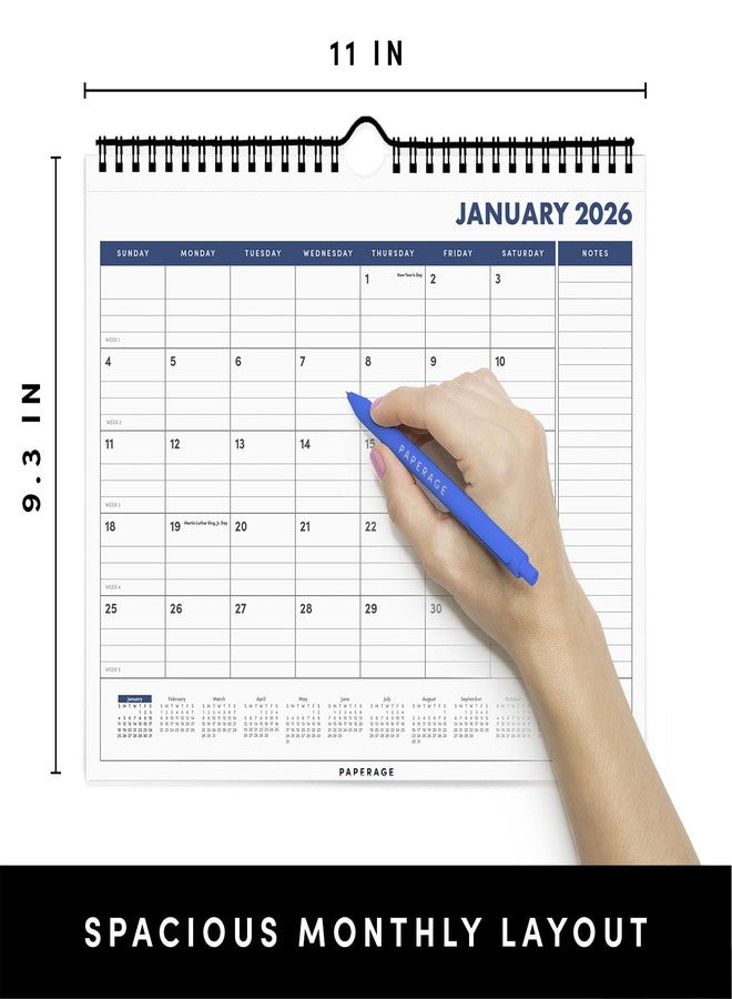 PAPERAGE 2026 Calendar, 12 Months (January 2026 - December 2026), Small (9 in x 11 in), Minimalist Wall and Desk Calendar with Monthly Views, Yearly Plans & Notes Section - Navy - Image 2