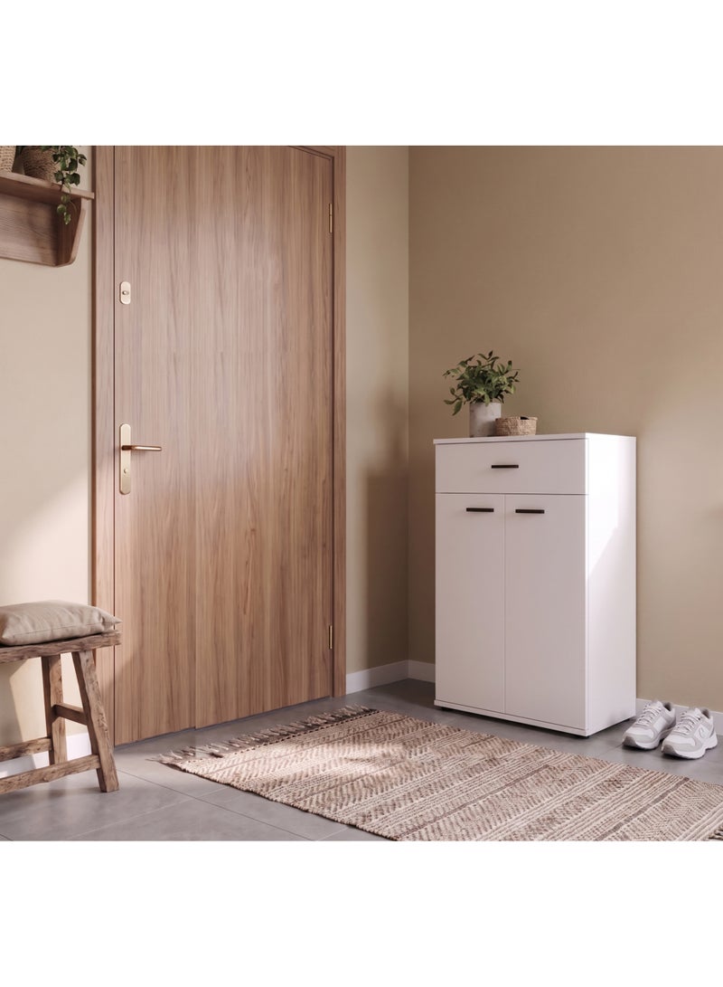 Furniture Store Modern shoe rack/shoe cabinet with a wide drawer and 5 shelves, MDF, in white, high-quality finish, from Furniture Store. - Image 1
