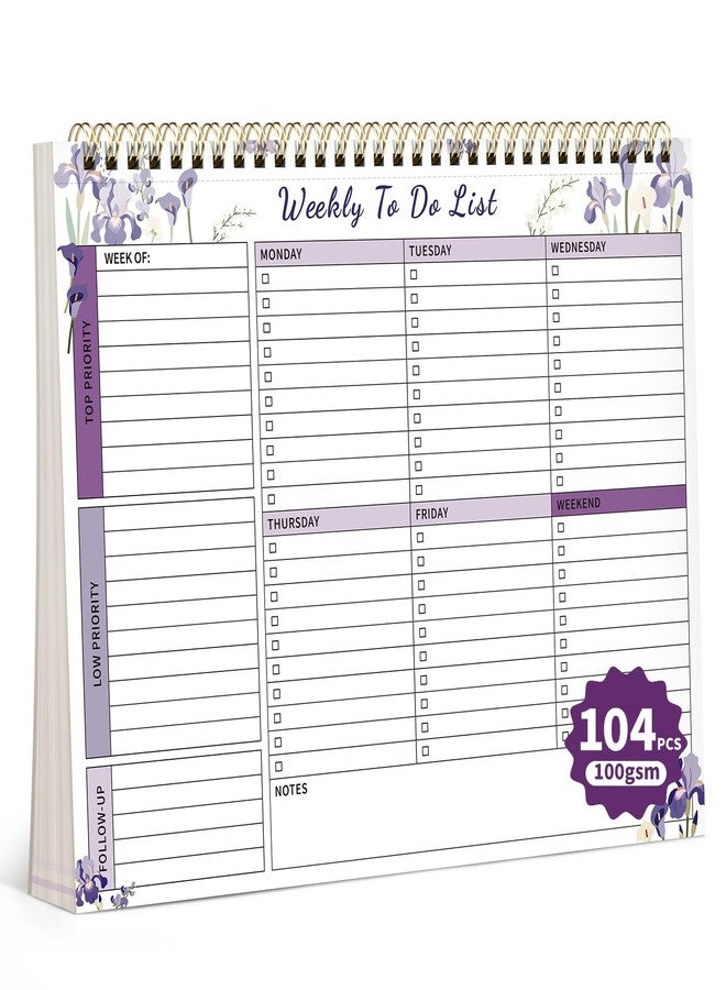 ALKALO 104 Pgs Weekly To Do List Notepad, 52 Duplex-Printed Undated Sheets 100 GSM（8.5"×11") Weekly Desk Planner For Work Home School Office Desk Accessories Supplies & Goal Setting Tasks - Purple - Image 1