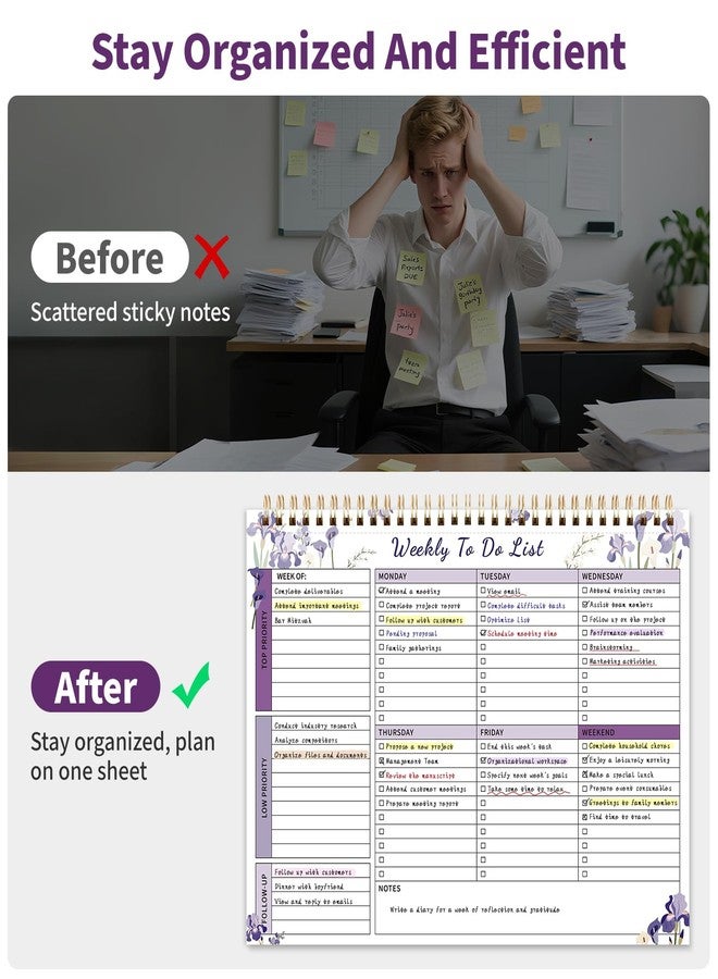 ALKALO 104 Pgs Weekly To Do List Notepad, 52 Duplex-Printed Undated Sheets 100 GSM（8.5"×11") Weekly Desk Planner For Work Home School Office Desk Accessories Supplies & Goal Setting Tasks - Purple - Image 5
