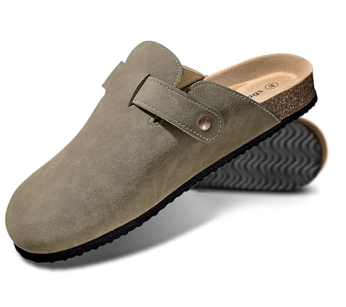 KEMISANT Men Clogs-Comfortable Suede Mules Slippers Sandals Nurse Potato Shoes Unisex-Cushioned Cork-Footbed(Taupe-12 Women/10 Men) - Image 1