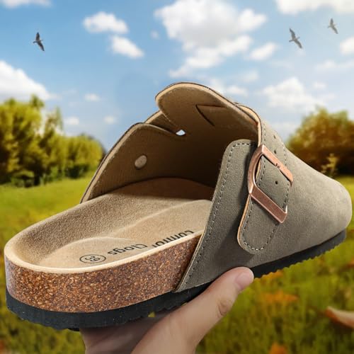 KEMISANT Men Clogs-Comfortable Suede Mules Slippers Sandals Nurse Potato Shoes Unisex-Cushioned Cork-Footbed(Taupe-12 Women/10 Men) - Image 2