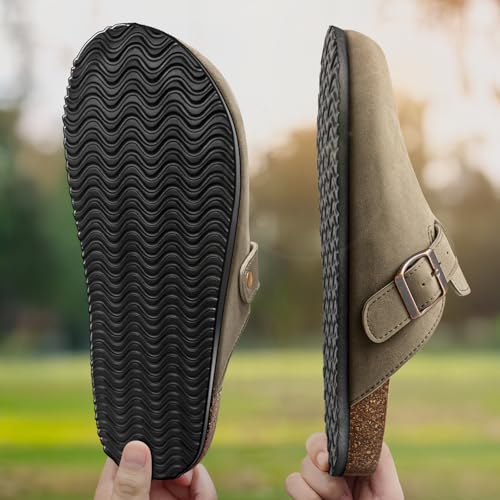 KEMISANT Men Clogs-Comfortable Suede Mules Slippers Sandals Nurse Potato Shoes Unisex-Cushioned Cork-Footbed(Taupe-12 Women/10 Men) - Image 4