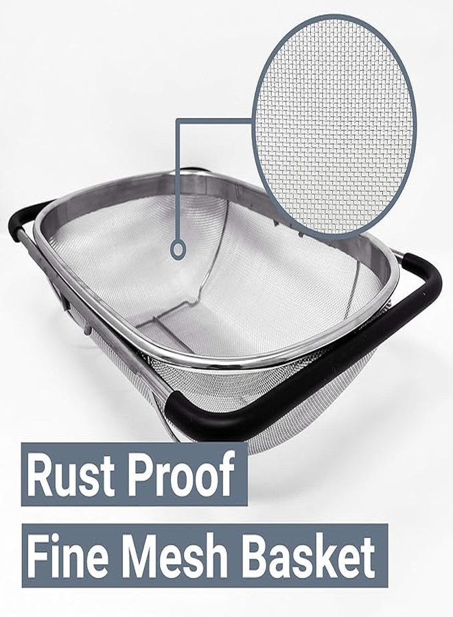 DORLANK - Over The Sink Stainless Steel Oval Colander with Fine Mesh 6 Quart Strainer Basket & Expandable Rubber Grip Handles - Strain, Drain, Rinse Fruits, Vegetables - Image 4