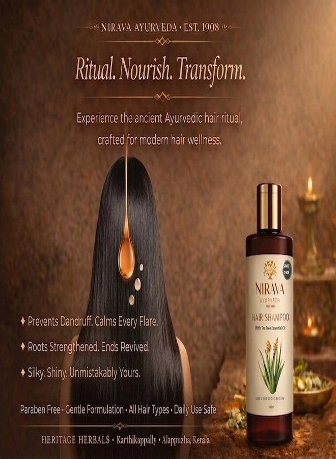 NIRAVA AYURVEDA شامبو نيرفا أيورفيدا للشعر بزيت شجرة الشاي | مضاد للقشرة | برينجراج أملا | عناية عشبية لطيفة لشعر ناعم وفروة رأس صحية (100 مل) - Image 4
