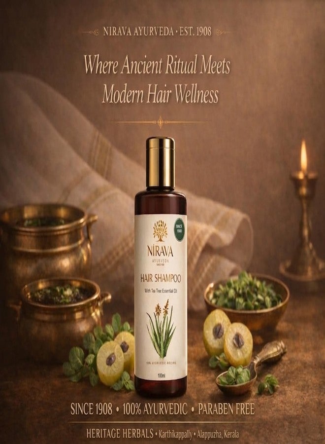 NIRAVA AYURVEDA شامبو نيرفا أيورفيدا للشعر بزيت شجرة الشاي | مضاد للقشرة | برينجراج أملا | عناية عشبية لطيفة لشعر ناعم وفروة رأس صحية (100 مل) - Image 2