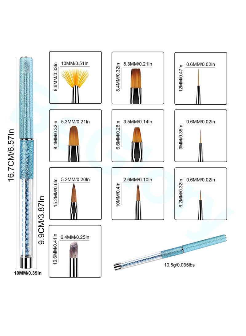 SYOSI 10 Pcs Acrylic Nail Art Brushes Set Manicure Tools Nail Art Diy Design Brush for Acrylic Application Nail Art Brush or Home Use and Professional Nail Salon Fine Drawing Nail Brushes blue - Image 2