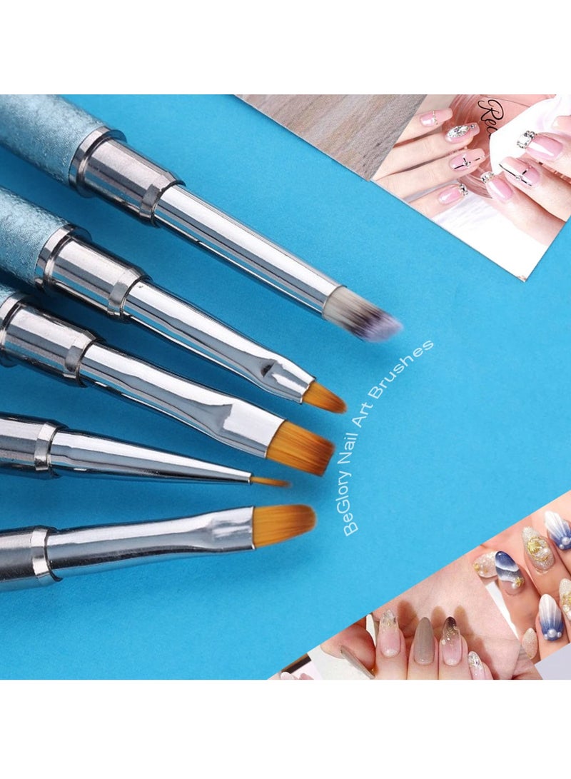 SYOSI 10 Pcs Acrylic Nail Art Brushes Set Manicure Tools Nail Art Diy Design Brush for Acrylic Application Nail Art Brush or Home Use and Professional Nail Salon Fine Drawing Nail Brushes blue - Image 4
