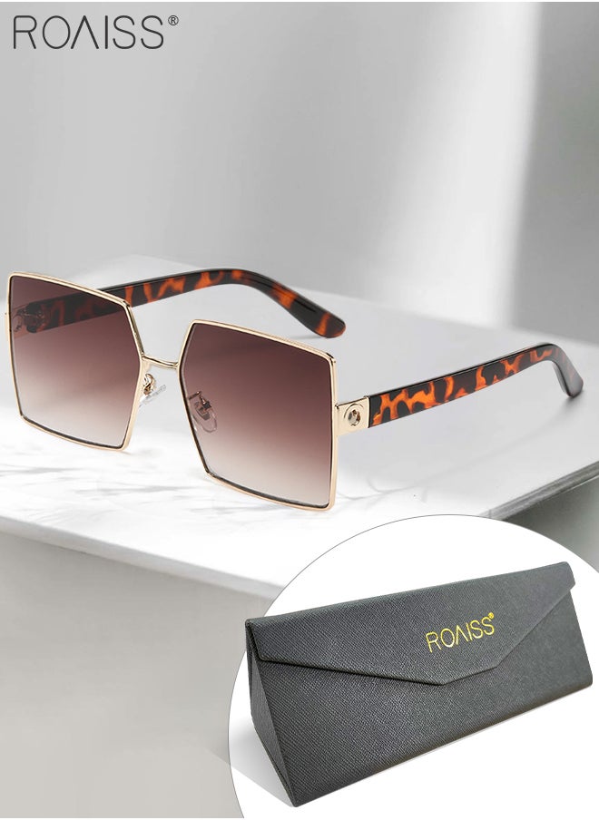 roaiss - Women's Square Sunglasses, UV400 Protection Sun Glasses with Gold Metal Frame, Oversize Fashion Anti-glare Sun Shades for Women with Glasses Case, 61mm - Image 1