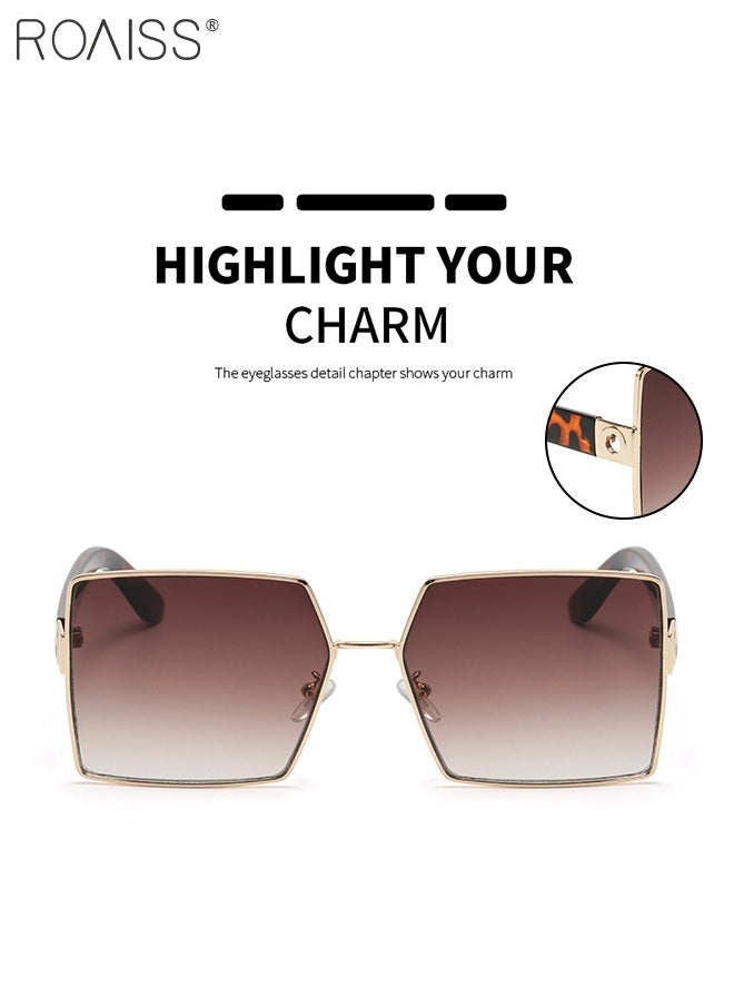 roaiss - Women's Square Sunglasses, UV400 Protection Sun Glasses with Gold Metal Frame, Oversize Fashion Anti-glare Sun Shades for Women with Glasses Case, 61mm - Image 1