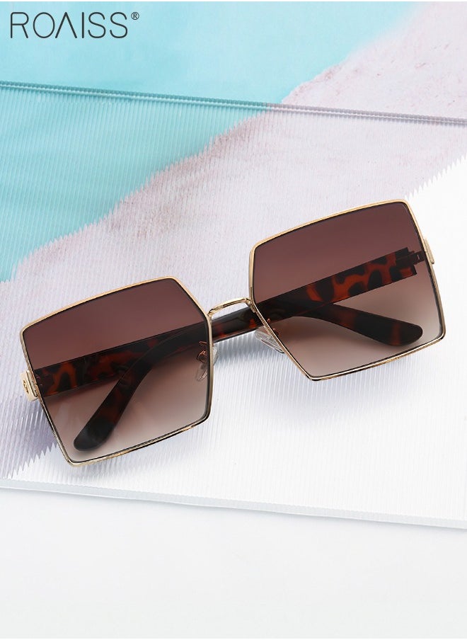 roaiss - Women's Square Sunglasses, UV400 Protection Sun Glasses with Gold Metal Frame, Oversize Fashion Anti-glare Sun Shades for Women with Glasses Case, 61mm - Image 1