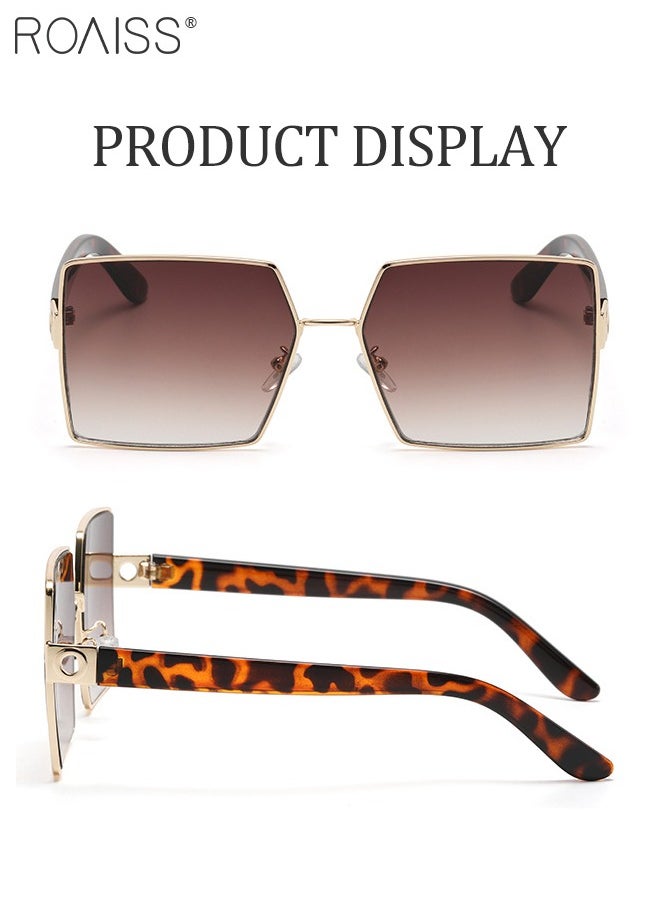 roaiss - Women's Square Sunglasses, UV400 Protection Sun Glasses with Gold Metal Frame, Oversize Fashion Anti-glare Sun Shades for Women with Glasses Case, 61mm - Image 1