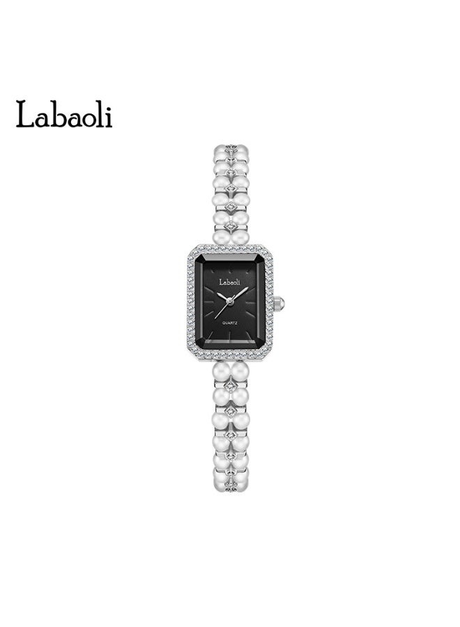 Elegant Ladies Pearl Wristwatch Rectangle Square Case Rhinestone Bezel Shell Dial Rose Gold Quartz Dress Watch