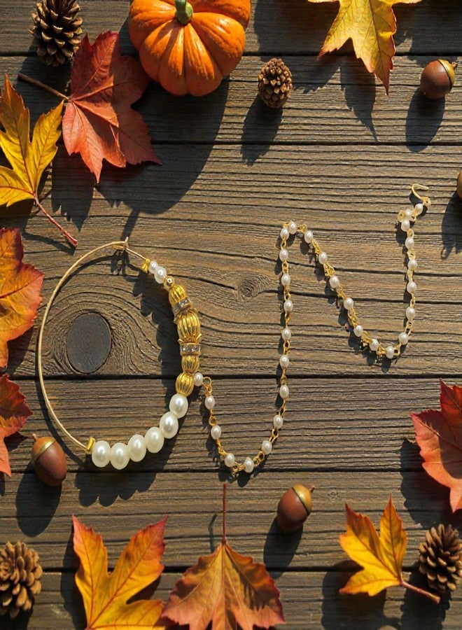 SUN SHINE Traditional Gold Pearl Nath Nose Ring, Indian Bridal Jewelry, Kundan Style - Image 2