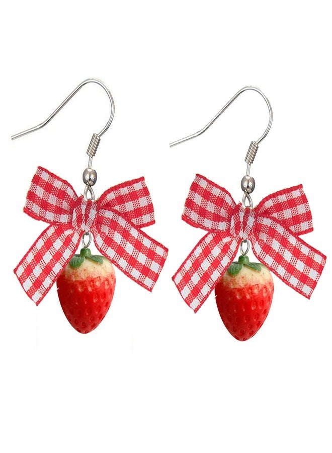 GLMOCM 3D Strawberry Earrings for Women Cute Bow Strawberry Earrings Acrylic Fruit Drop Dangle Earrings for Women Jewelry (A) - Image 1