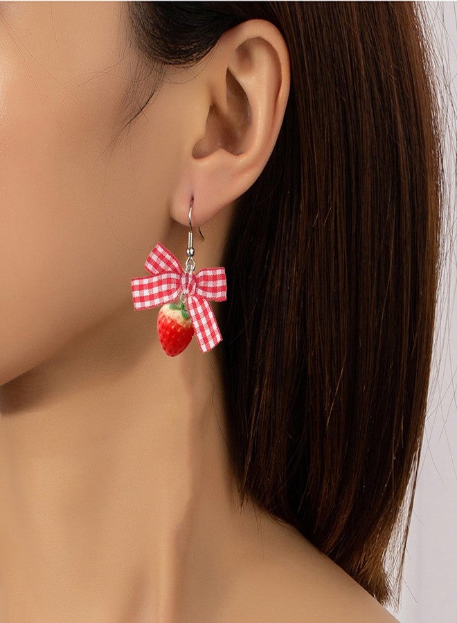 GLMOCM 3D Strawberry Earrings for Women Cute Bow Strawberry Earrings Acrylic Fruit Drop Dangle Earrings for Women Jewelry (A) - Image 3