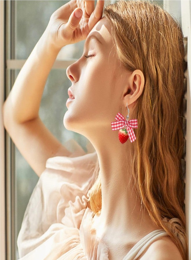 GLMOCM 3D Strawberry Earrings for Women Cute Bow Strawberry Earrings Acrylic Fruit Drop Dangle Earrings for Women Jewelry (A) - Image 2