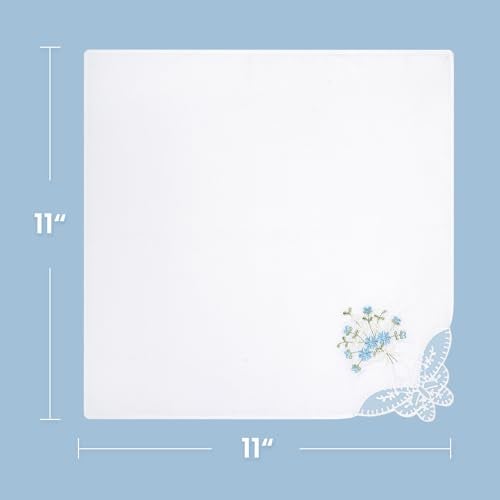 Selected Hanky Women's Cotton Handkerchiefs Flower Embroidered with Lace, Ladies Hankies 6 Pcs - Assorted - Image 5
