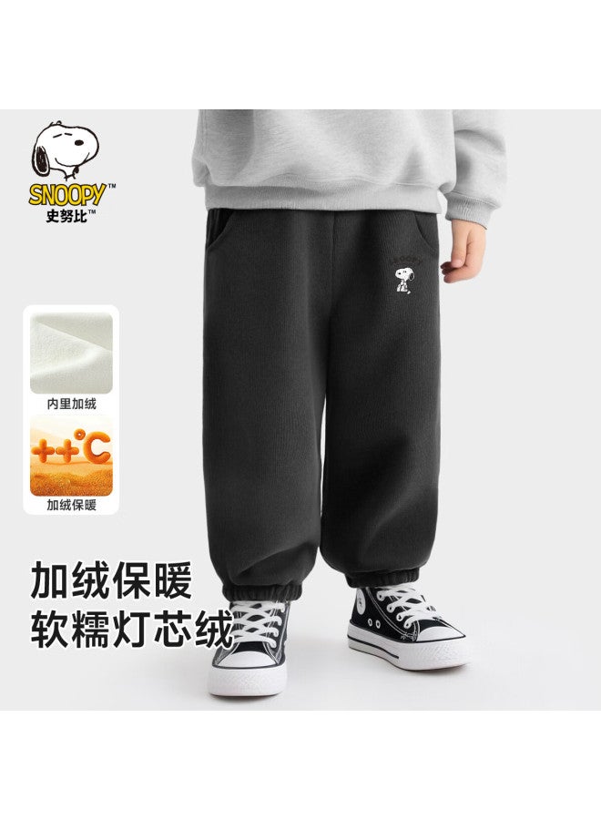 Snoopy Kids Autumn Winter Fleece-lined Corduroy Pants Fashionable Warm Comfortable Boys Girls Dark Gray Size 130
