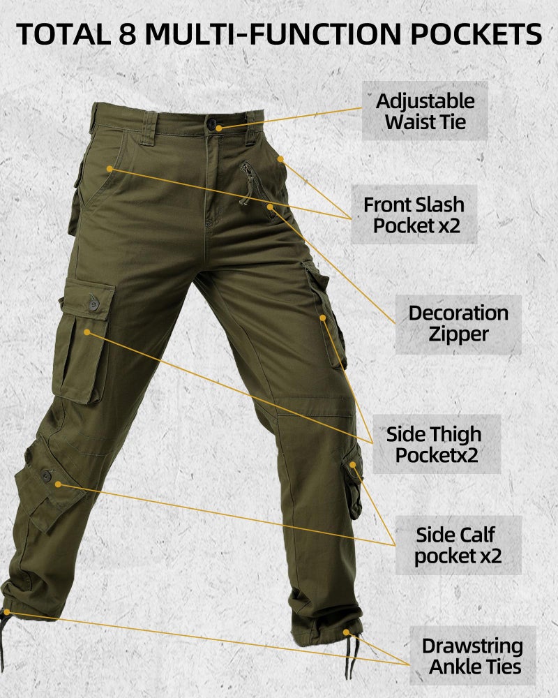 AKARMY Men's Casual Cargo Pants Military Army Camo Pants Combat Work Pants with 8 Pockets Military Green 30 - Image 3