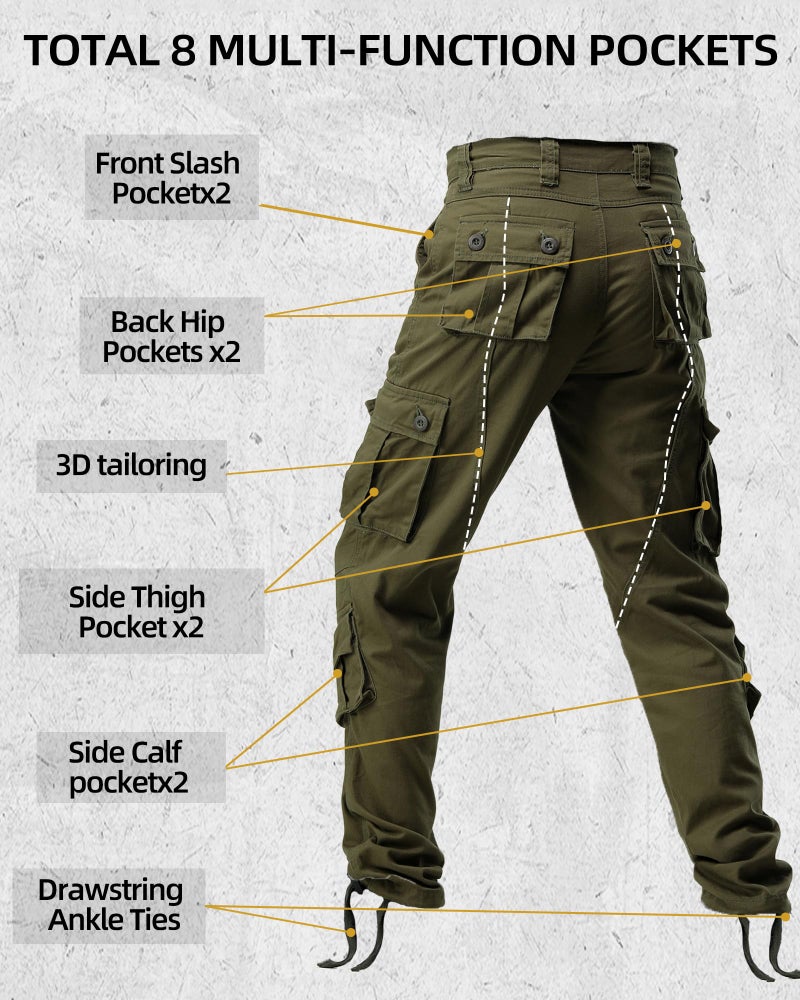 AKARMY Men's Casual Cargo Pants Military Army Camo Pants Combat Work Pants with 8 Pockets Military Green 30 - Image 4