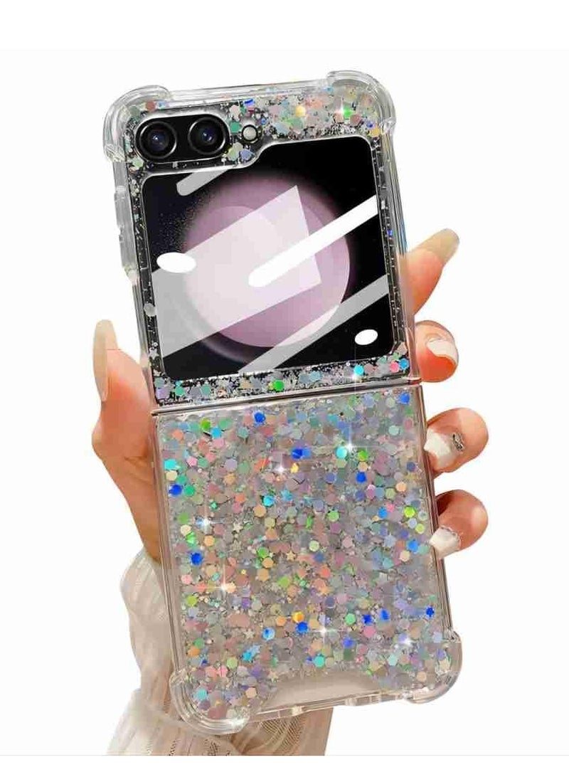 KASTWAVE For Samsung Galaxy Z Flip 5 Case Bling Glitter for Girls Women Cute Shiny Sparkle Sequin Stars, Soft Silicone Four-Corner Shockproof Cover Protective Phone Case for Samsung Z Flip 5 5G - Image 1