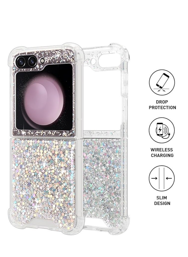 KASTWAVE For Samsung Galaxy Z Flip 5 Case Bling Glitter for Girls Women Cute Shiny Sparkle Sequin Stars, Soft Silicone Four-Corner Shockproof Cover Protective Phone Case for Samsung Z Flip 5 5G - Image 4