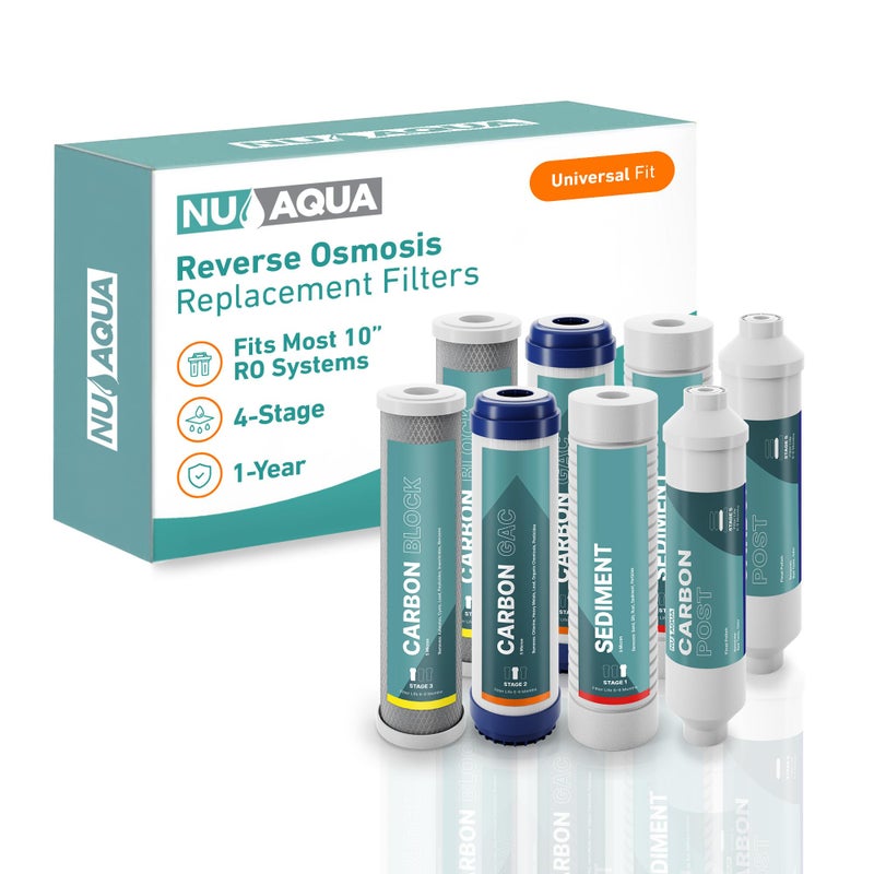 NU Aqua Reverse Osmosis Water Filter System Replacement Set  4 Stage 1 Year Under Sink Kit  Includes Sediment Carbon Filters Parts  Fittings  Universal RO Filtration Cartridge Pack