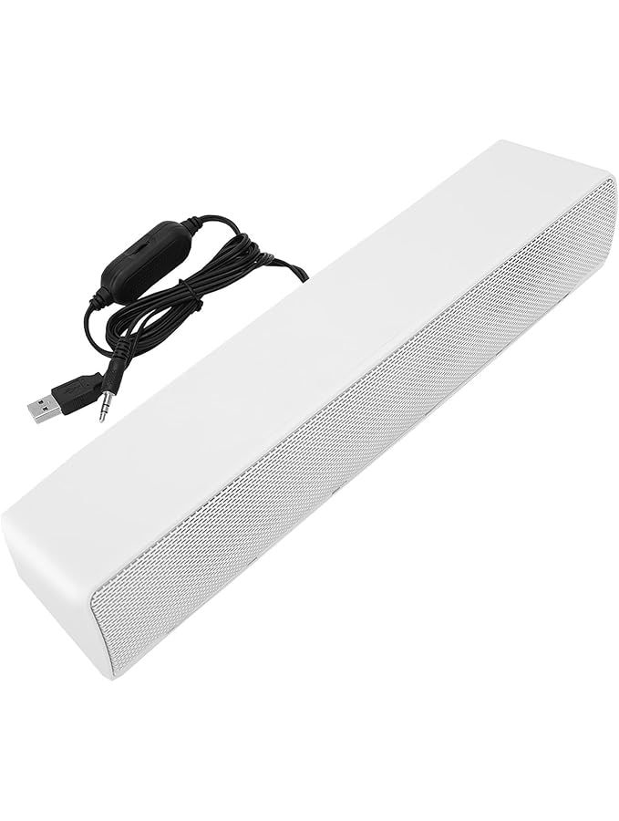 USB Soundbar with Stereo Bass Surround Sound 3.5mm Aux Input for PC and Mobile Phones White - Image 1