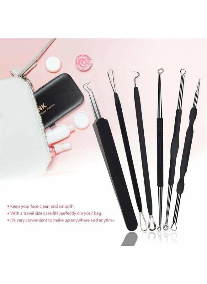 JPNK - Blackhead Remover Tool Comedones Extractor Acne Removal Kit for Blemish, Whitehead Popping, 6 Pcs Zit Removing for Nose Face Tools with a Leather Bag (Black) - Image 1