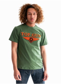 Top Gun TOP GUN® Men's Embroidered Logo Short Sleeve T-Shirt in Olive – Casual Cotton Tee with Minimal Design, Crew Neck, Tees for Men 