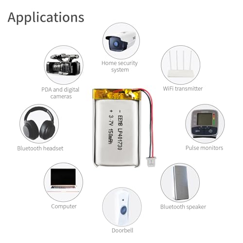 EEMB Lithium Polymer Battery 3.7V 150mAh 401730 Lipo Rechargeable Battery Pack with Wire Molex 1.25mm Connector for Speaker and Wireless Device- Confirm Device & Connector Polarity Before Purchase - Image 5