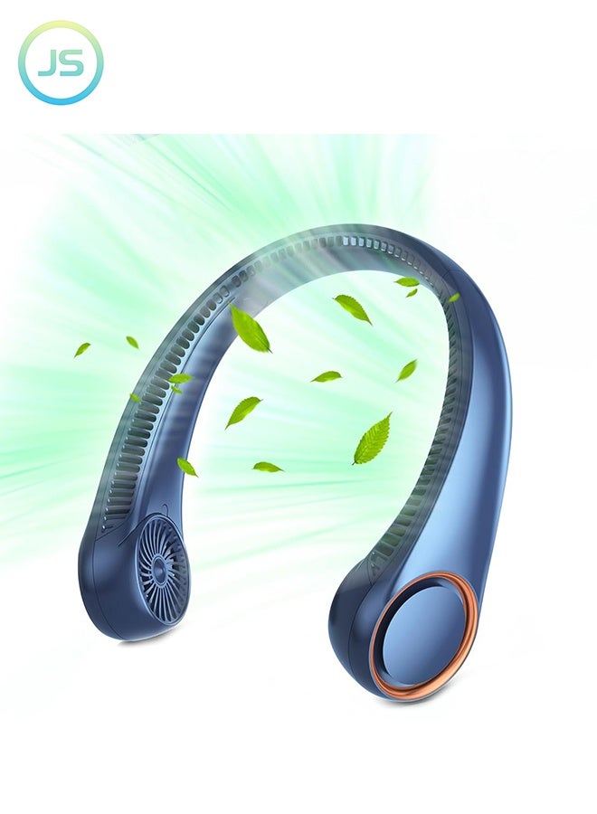 JS Portable Neck Fan, Hands Free Bladeless Fan, 360° Cooling Personal Fan,Wearable Quiet Fan for Sports, Travel, Outdoor and Indoor, 4000mAh Battery USB Rechargeable, 3-Speeds (Blue) - Image 1