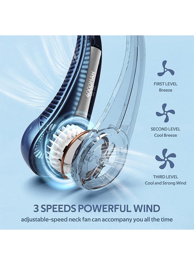 JS Portable Neck Fan, Hands Free Bladeless Fan, 360° Cooling Personal Fan,Wearable Quiet Fan for Sports, Travel, Outdoor and Indoor, 4000mAh Battery USB Rechargeable, 3-Speeds (Blue) - Image 3