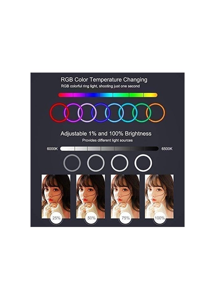 MIGOFAST - Ring Light with Tripod Stand Phone Holder |22 inch Selfie LED Ringlight Dimmable Desktop Lamp 40 Colors RGB Tall Circle Light for Camera Makeup Video YouTube with Remote Stand MJ-56 - Image 1