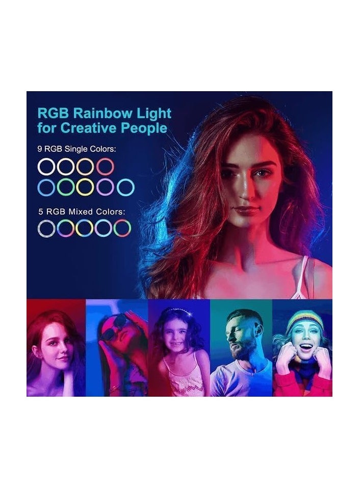 MIGOFAST - Ring Light with Tripod Stand Phone Holder |22 inch Selfie LED Ringlight Dimmable Desktop Lamp 40 Colors RGB Tall Circle Light for Camera Makeup Video YouTube with Remote Stand MJ-56 - Image 1