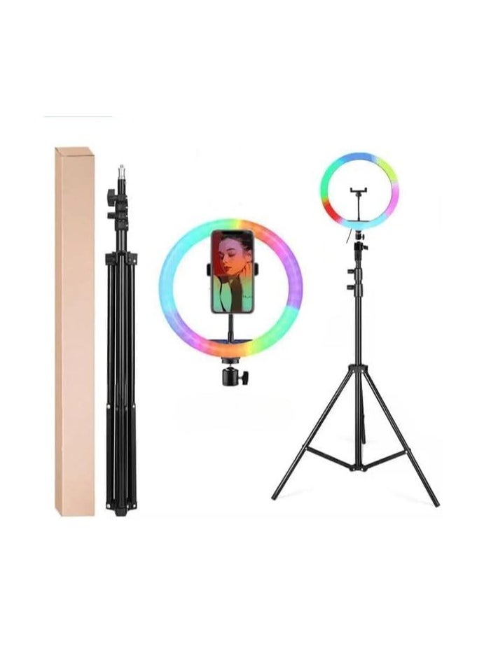 MIGOFAST - Ring Light with Tripod Stand Phone Holder |22 inch Selfie LED Ringlight Dimmable Desktop Lamp 40 Colors RGB Tall Circle Light for Camera Makeup Video YouTube with Remote Stand MJ-56 - Image 1