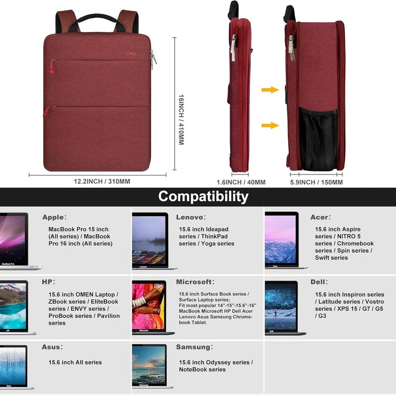 ZINZ Slim & Expandable Laptop Backpack 15 15.6 16 Inch Case, Water Resistant Travel Backpack Compatible with MacBook Pro/Neo 16" 15", Dell XPS 15 16 and Most 15" 15.6" 16" Notebooks - Image 2