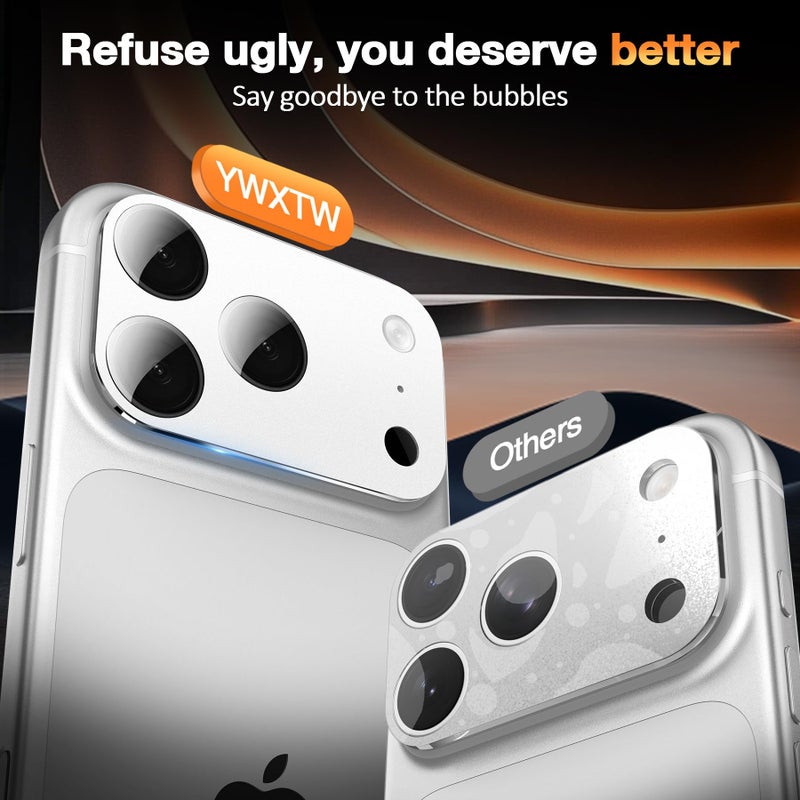 YWXTW [0 Bubbles for iPhone 17 Pro Camera Lens Protector, Full Coverage Tempered Glass Lens Screen Protector for iPhone 17 Pro Accessories, Case Friendly, HD Clear, 3 Pack (Silver) - Image 2