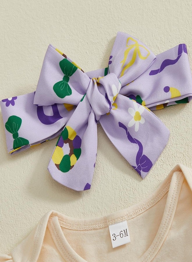 Thorn Tree Baby Girl My First Mardi Gras Outfit Letter Ruffle Long Sleeve Romper Tiered Shorts Headband Long Socks Newborn Set (Purple, 6-12 Months) - Image 5