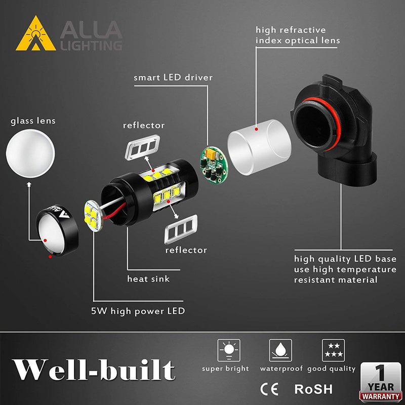 Alla Lighting Extremely Super Bright 50W CREE 5202 H16 Type 1 White LED Fog Light Bulbs - Image 3