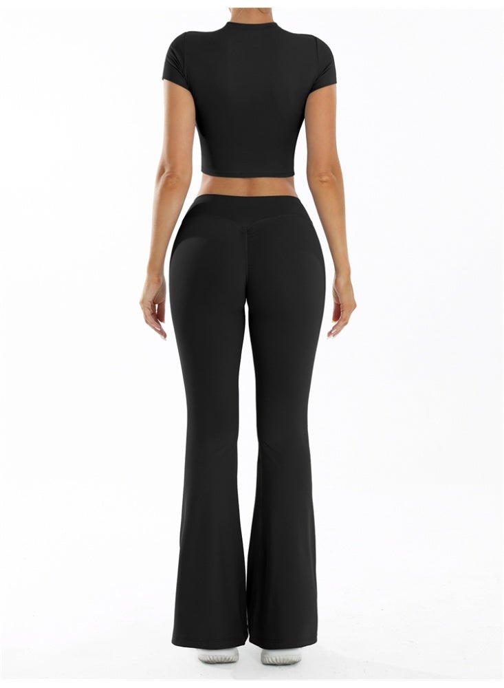 general 2 Pieces Yoga Set Gym Sportswear Workout Clothes Sport Flared Leggings Short Sleeve Tracksuits - Image 3