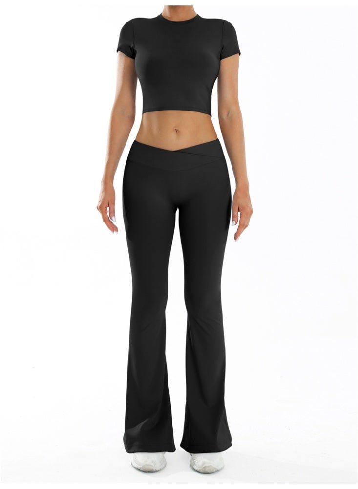 general 2 Pieces Yoga Set Gym Sportswear Workout Clothes Sport Flared Leggings Short Sleeve Tracksuits - Image 1