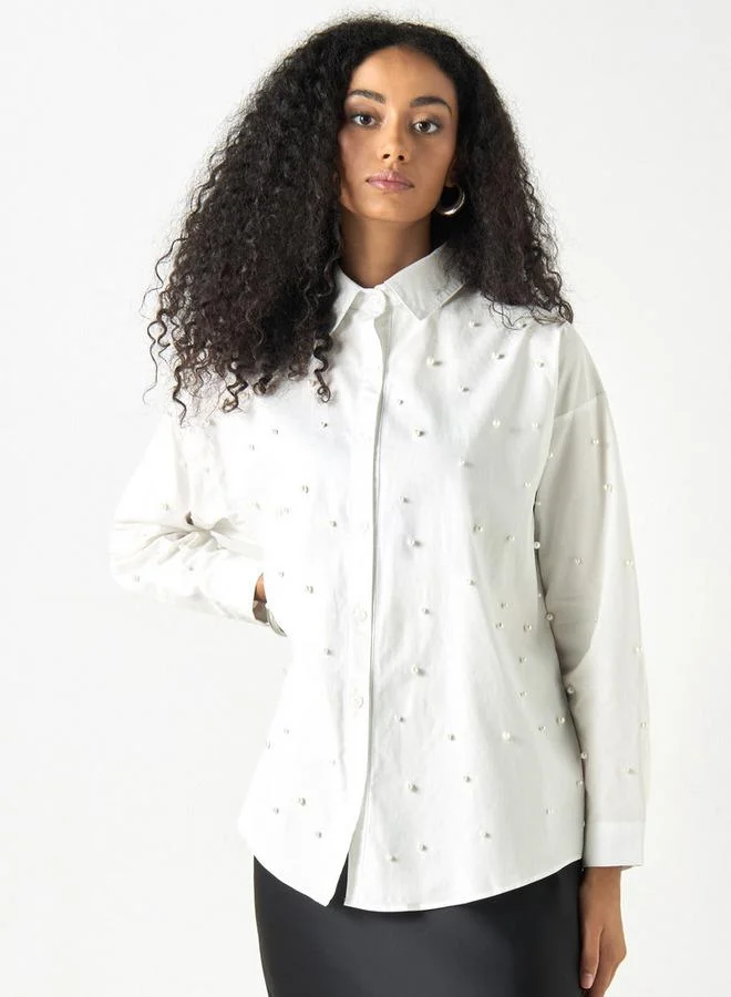 2Xtremz 2Xtremz Pearl Embellished Shirt with Long Sleeves