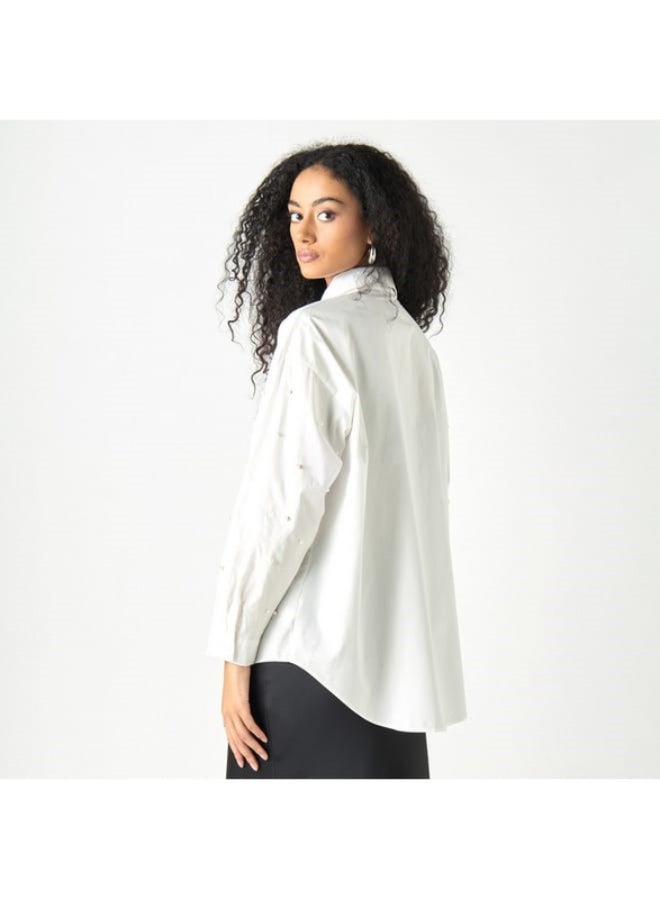 2Xtremz 2Xtremz Pearl Embellished Shirt with Long Sleeves  - Image 3