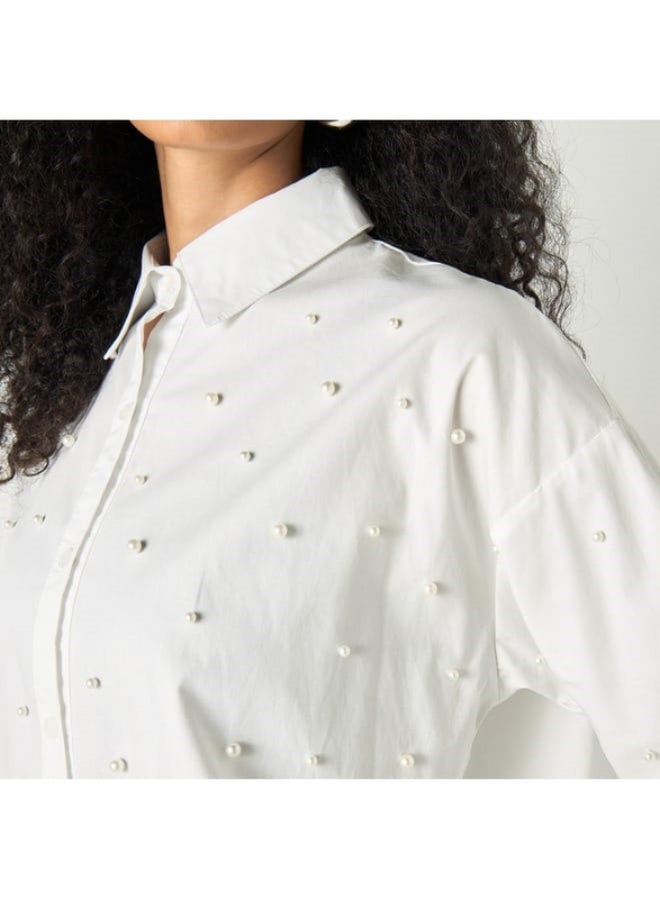 2Xtremz 2Xtremz Pearl Embellished Shirt with Long Sleeves  - Image 4