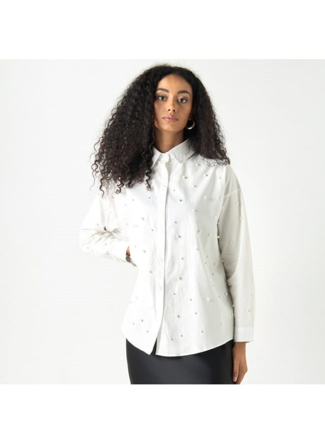 2Xtremz 2Xtremz Pearl Embellished Shirt with Long Sleeves  - Image 2