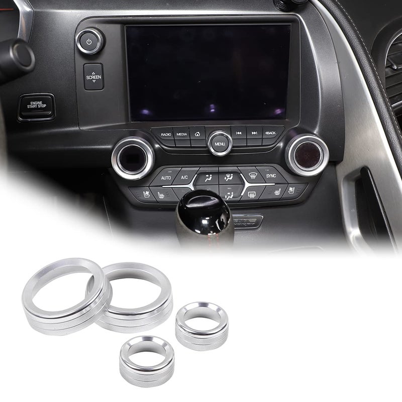 JONKOKO Aluminum Alloy for Chevrolet Corvette C7 20142019 Car Air Conditioner Volume Knob Cover Trim Car Accessories Silver