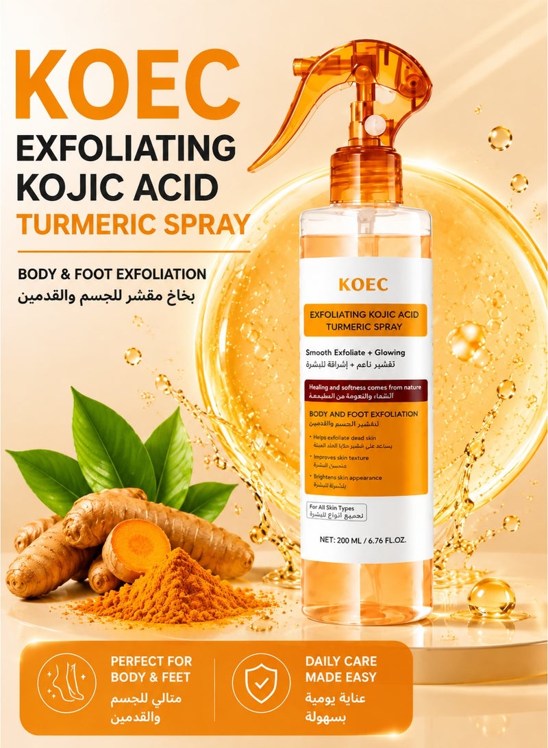 KOEC Exfoliating Kojic Acid Turmeric Spray Keratin Care 200ML,Body Peel Shot Spray Face Peeling Kojic Acid Turmeric Spray, Gentle Body Cleanser & Peeling Shot with Retinol for Soft Skin - Image 1